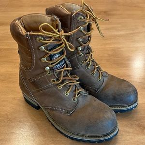 Vintage Carolina still-toe boots in a great distressed carmel color